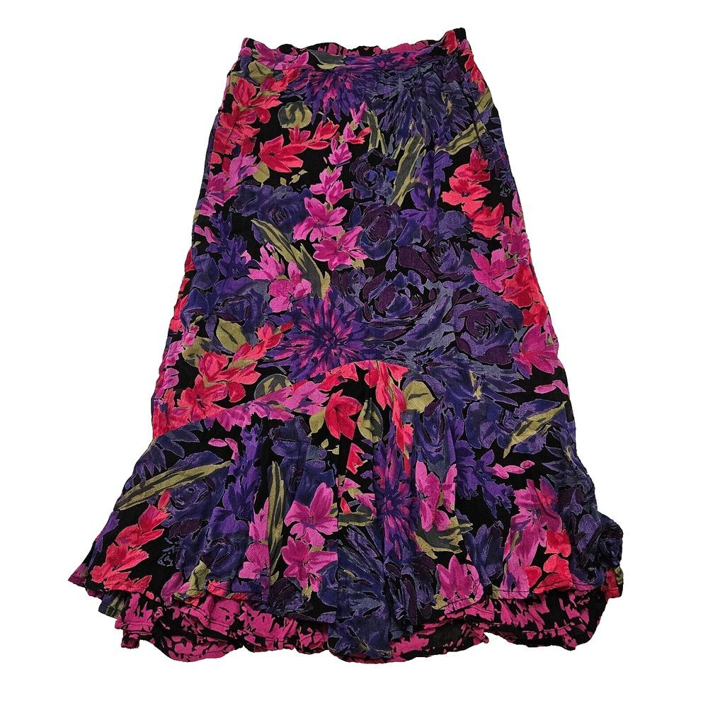 Sarah Arizona VTG‎ Dark Floral Whimsigoth Fairycore Reversible Midi Skirt Sz PS
